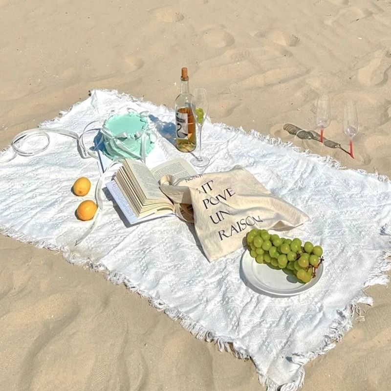 비치 피크닉 매트 니트 레트로 술 비치 매트 야외 캠핑 음악 축제 프랑스 분위기 드롭 배송