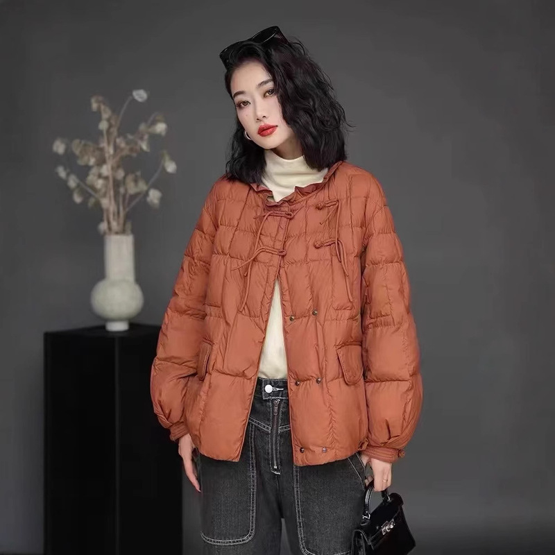 2024 Vintage Buckle Ear Collar White Duck Down Jacket Women's Lantern Sleeve Winter Korean Down Jacket 2024 Vintage Buckle Ear Collar White Duck Down Jacket Women's Lantern Sleeve Winter Korean Down Jacket