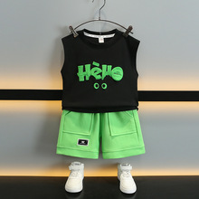 男童夏季无袖套装2024新款儿童洋气痞帅背心小男孩运动夏装两件套