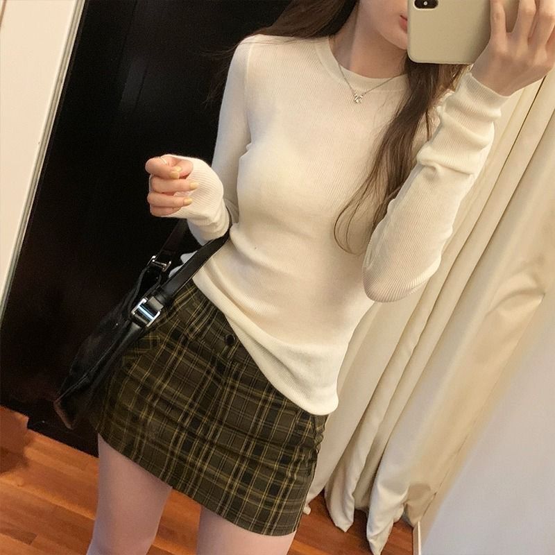 Soft Velvet Slim Fit Pullover Bottoming Knitwear for Women 2025 Autumn and Winter Round Neck Inner Right Shoulder T-Shirt Long-Sleeved Top Soft Velvet Slim Fit Pullover Bottoming Knitwear for Women 2025 Autumn and Winter Round Neck Inner Right Shoulder T-Shirt Long-Sleeved Top