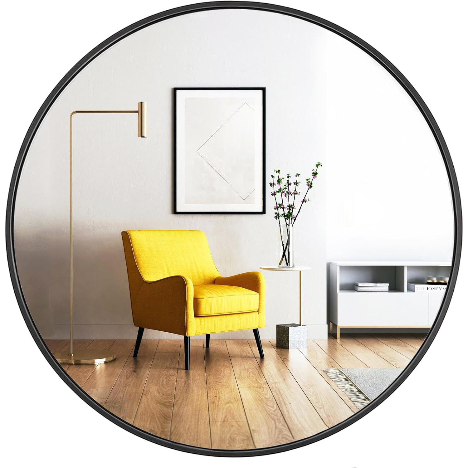 Black Round Mirror Wall-Mounted Household Silver Mirror Bathroom Bathroom Mirror Makeup Mirror Wall-Mounted