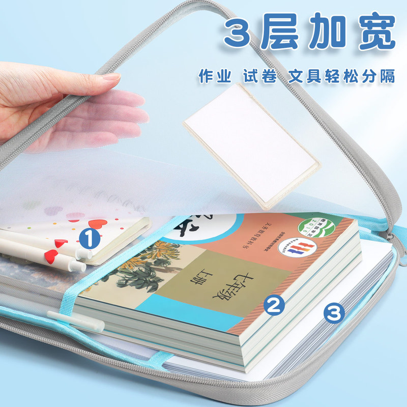 【L型科目袋】ジェリー厚手ナイロンメッシュ袋立体書類収納手提げ三層科目分類|undefined