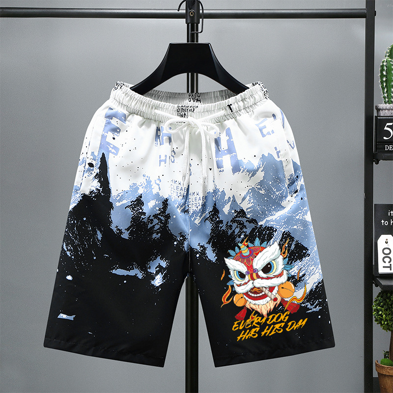 短裤男士夏季外穿韩版潮流帅气学生青少年五分裤印花运动休闲裤男