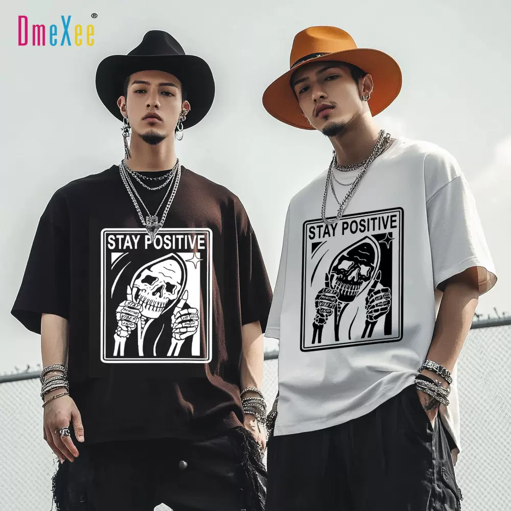 2025夏季新款潮牌男装t恤复古死神骷髅印花短袖宽松美式上衣批发