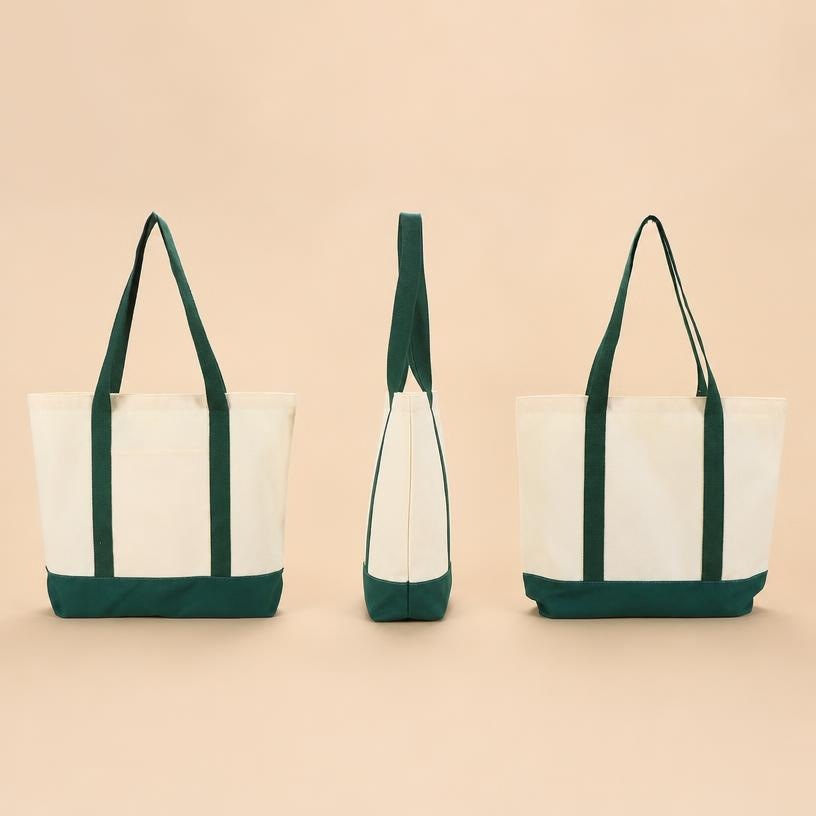 Color Block Canvas Exterior Pocket Carry Tote Bag 27
