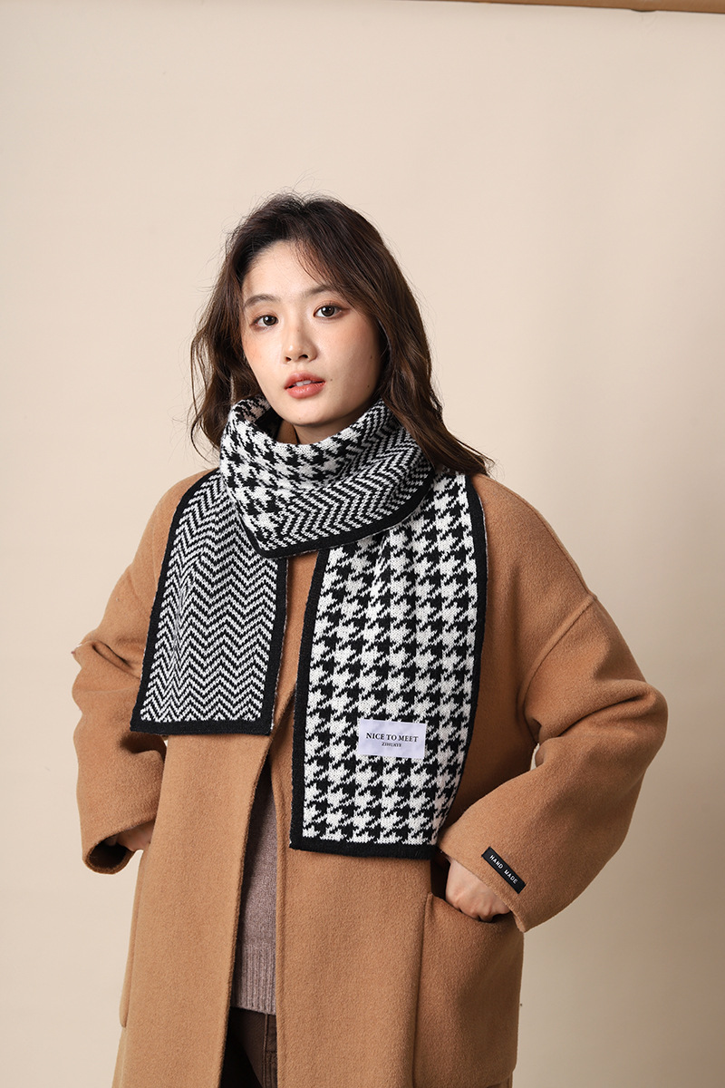 Thousand Bird for Women's Winter 2024 New Knitted Warm Grid Versatile Autumn/Winter High End Scarf Thick Edition_voghion.com
