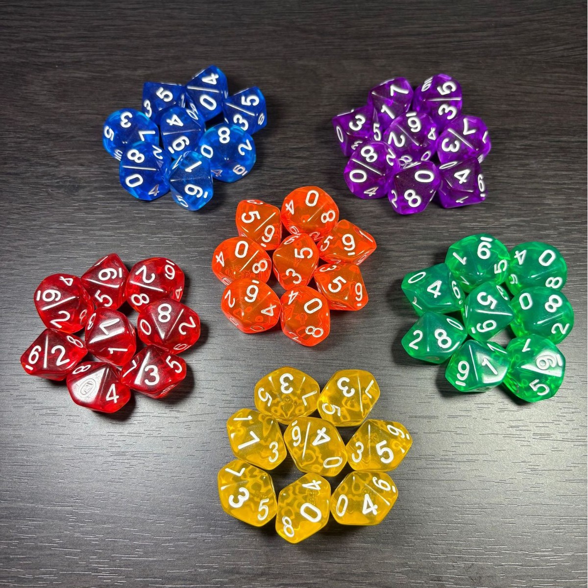 In-Stock Dnd 10-Sided Transparent Colorful Mixed-Color Tabletop Game Role-Playing Props Multi-Sided Acrylic Dice