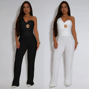 C7418 Cross-Border Aliexpress Amazon European and American Fashion Women's Elegant Slim Sleeveless Top and Pants Two-Piece Set