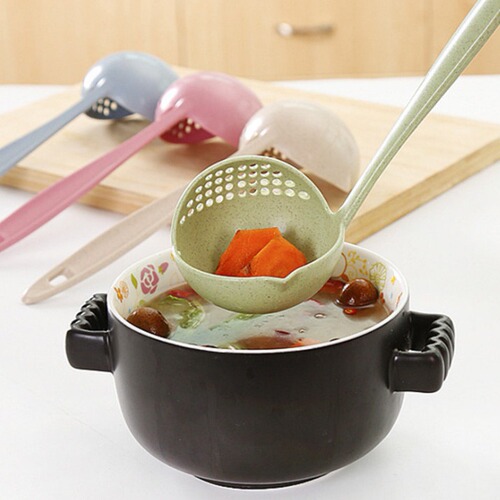 Creative wheat straw two-in-one household kitchen spoon long-handled plastic colander filter mesh tableware hot pot spoon