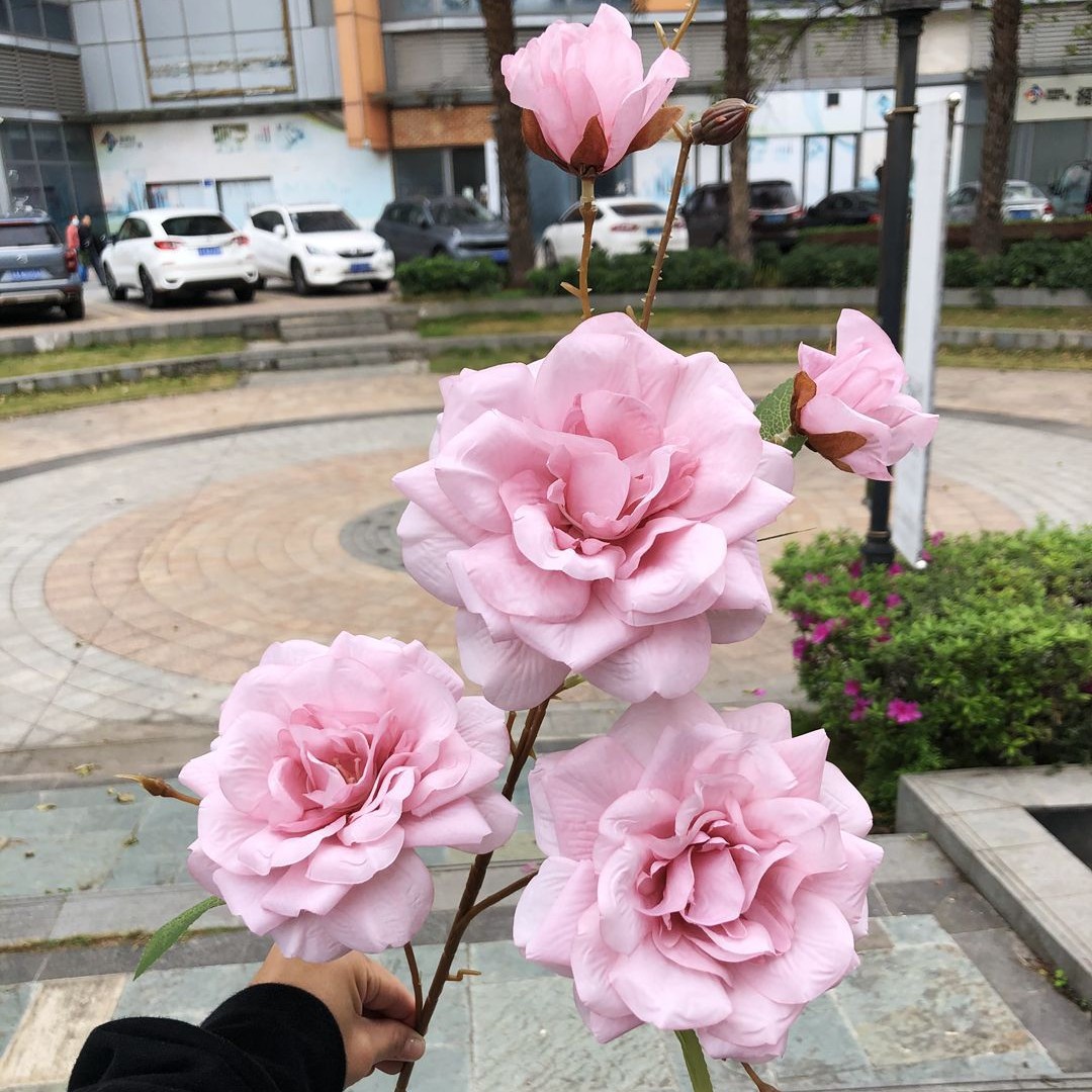 Simulación del Día de San Valentín rosa fabricante 3 sola rama multi-cabeza rosa decoración de la boda flor falsa al por mayor