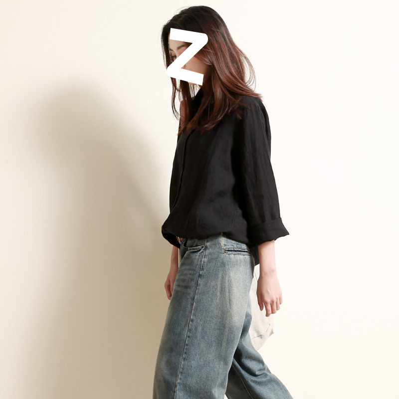 秋季新款棉麻衬衫女立领文艺范长袖休闲宽松衬衣学生韩版大码上衣