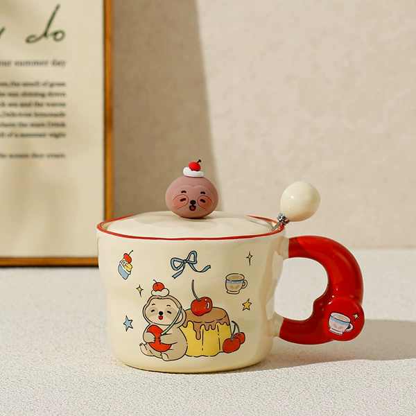 Red sloth (cake style) cup + lid + spoon