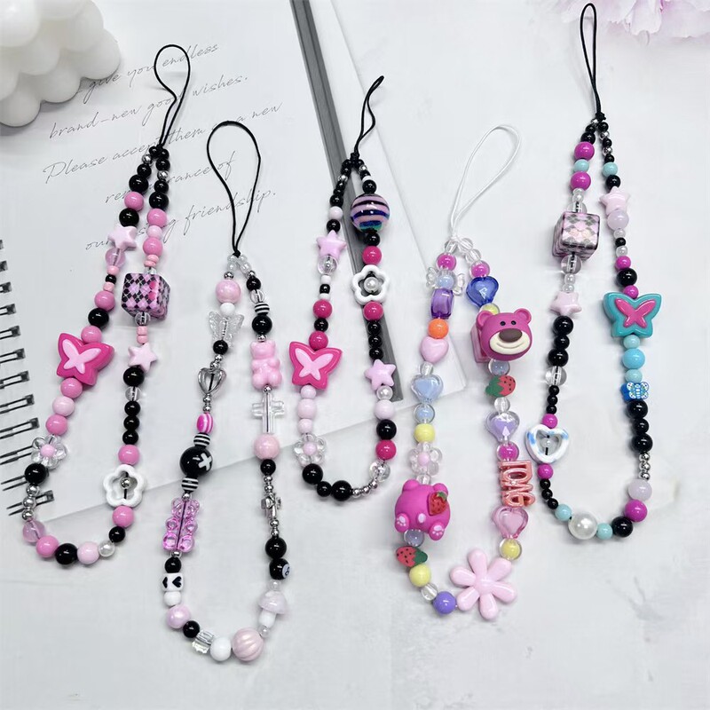 Y2K Sweet Cool Dark Sexy Ccd Camera Hand Rope DIY Handmade Beads Polaroid Lanyard Butterfly Mobile Phone Case Pendant
