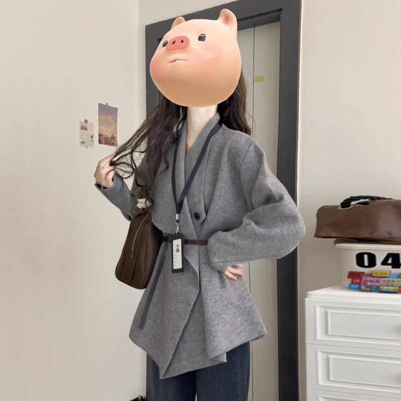 2025新款爆款慵懒风韩系感黑色翻领针织开衫毛衣外套女早秋小个子|undefined