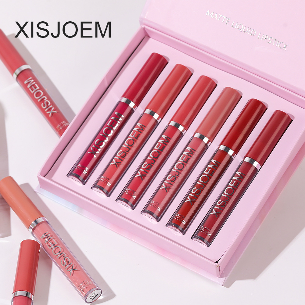 Juego de lápiz labial mate transfronterizo, resistente al agua, no se desvanece, no se pega, taza, esmalte de labios, fácil de colorear, hidratante de larga duración, color de barro de labios