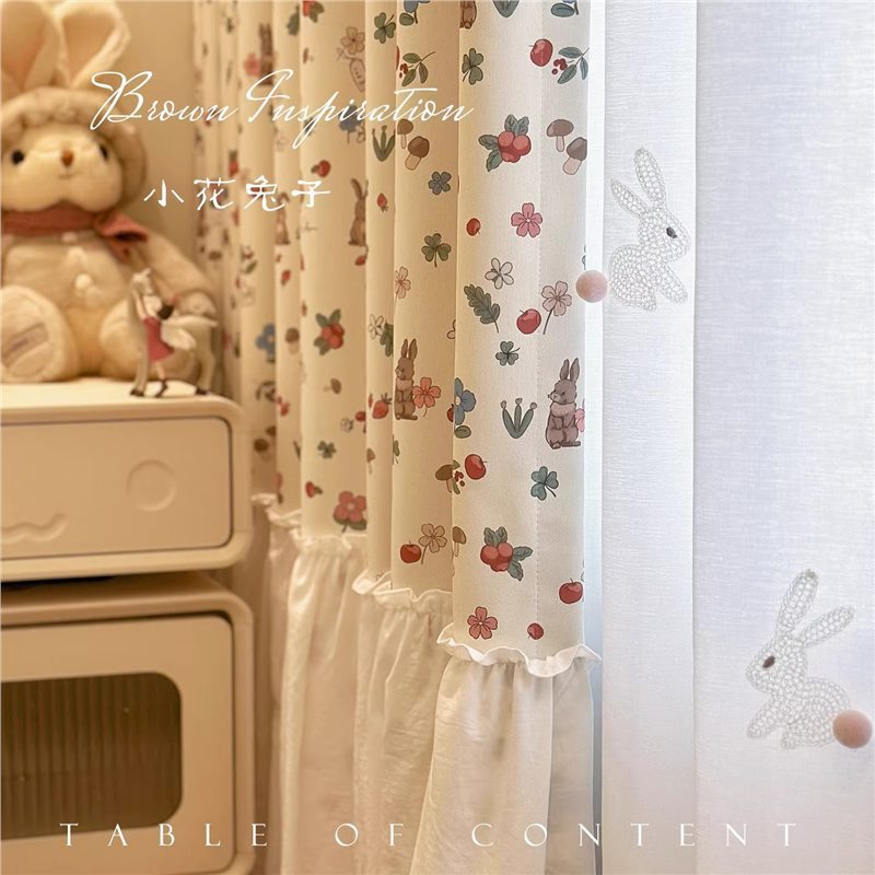 Little Flower Bunny Cream French Style Children's Room Cute Cartoon Princess Girl's Bedroom Blackout Skirted Curtain Design Little Flower Bunny Cream French Style Children's Room Cute Cartoon Princess Girl's Bedroom Blackout Skirted Curtain Design