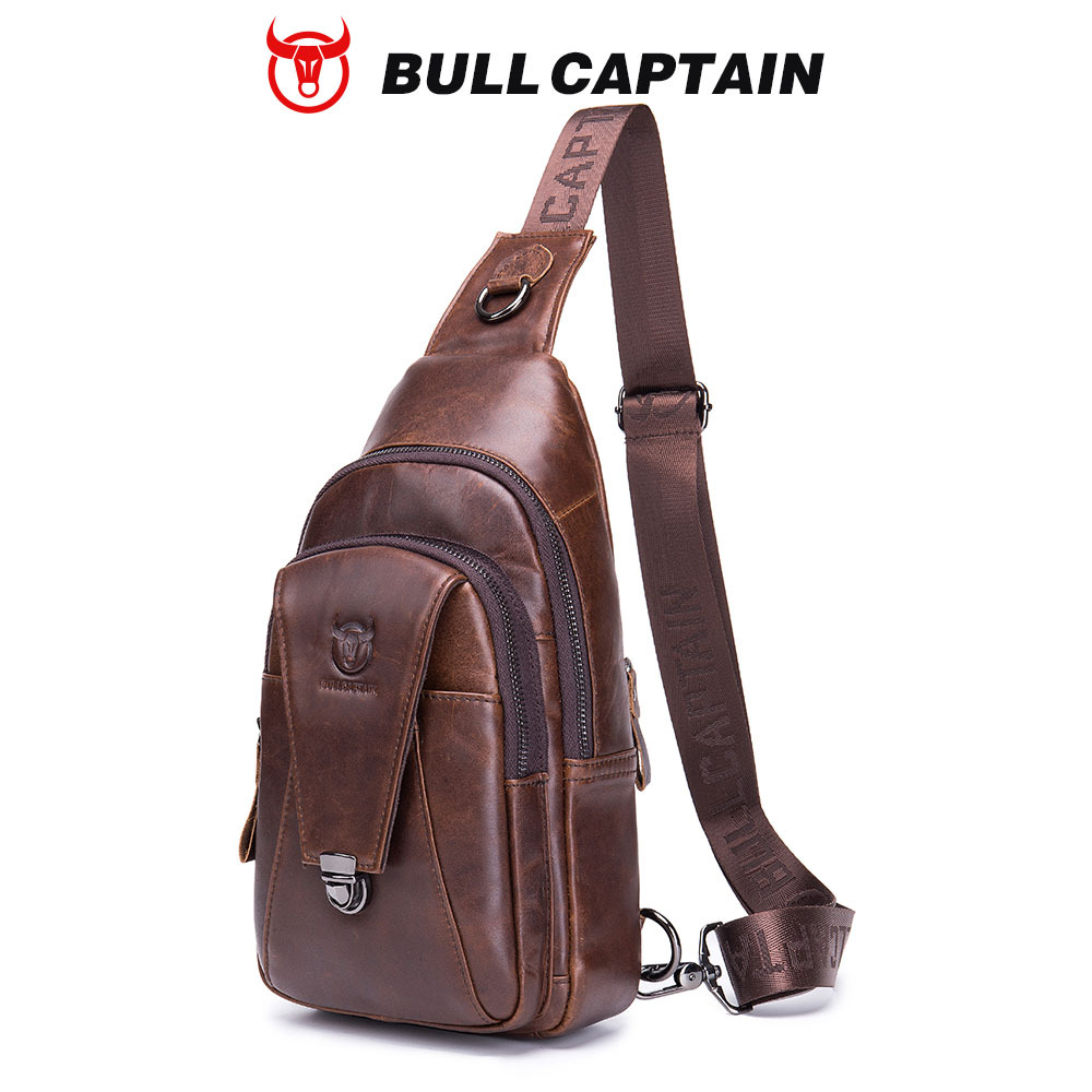 Capitán Niu cuero hombres de cuero hombro crossbody pecho bolsa capa superior de piel de vaca moda multi-funcional deportes casual pecho bolsa