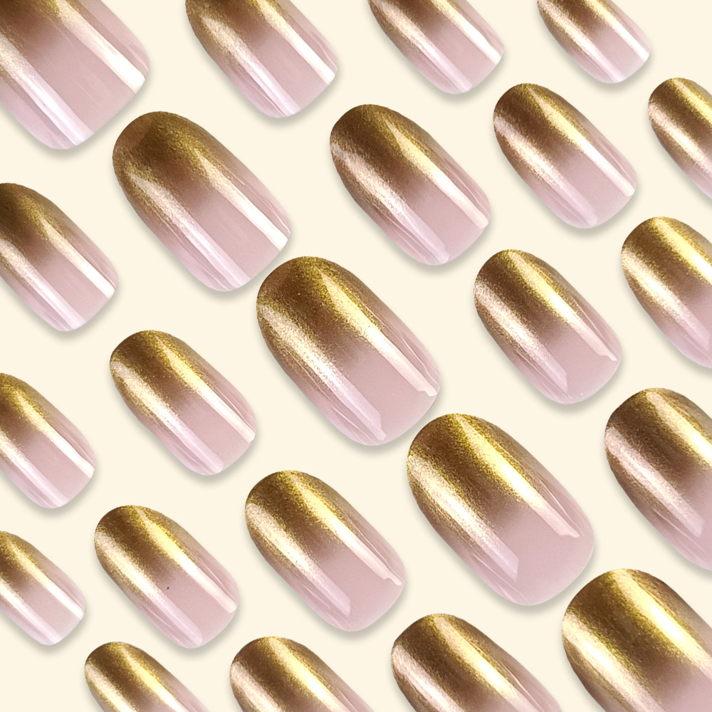 Transfronterizo Retro Flash Gradient Wear Uña 24 piezas Mellard temperamento blanqueador de uñas falsas suministro directo image 4