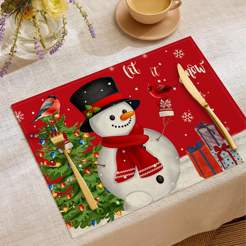 クリスマスプレースマットテーブルフラッグコンビネーションシリーズリネンプリントクリスマスパーティーレストラン装飾テーブルクロス食器断熱マット|undefined