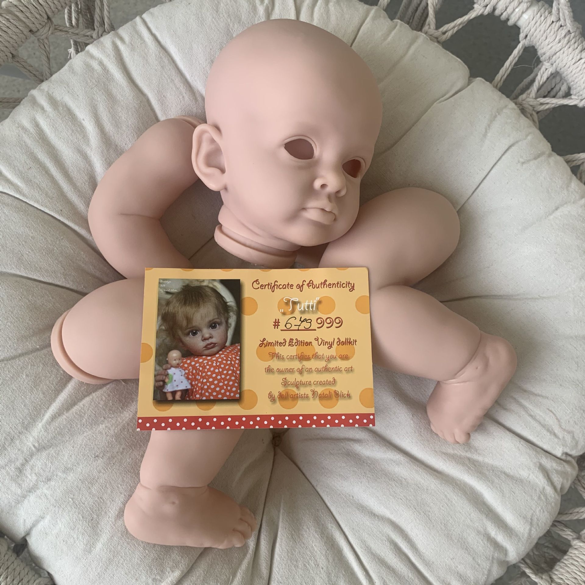 Certificado transfronterizo, molde para bebé recién nacido, kit de muñeca DIY TUTTI de 23 pulgadas, suministro de alta resistencia, dropshipping de una sola pieza.
