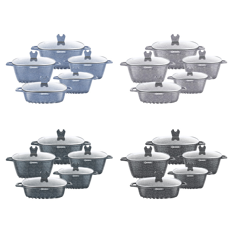 Juego de postini real de 10 piezas, olla cuadrada de sopa de aluminio fundido a presión, olla de cocina para el hogar, juego de ollas antiadherentes, venta al por mayor