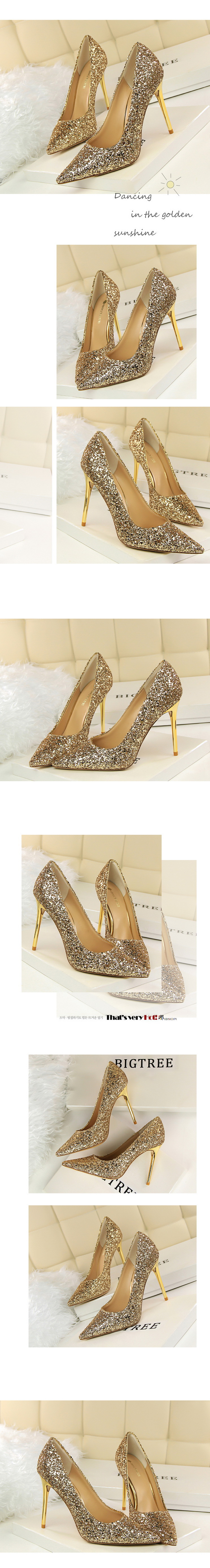 Women's Fashion Solid Color Sequins Point Toe Pumps display picture 2