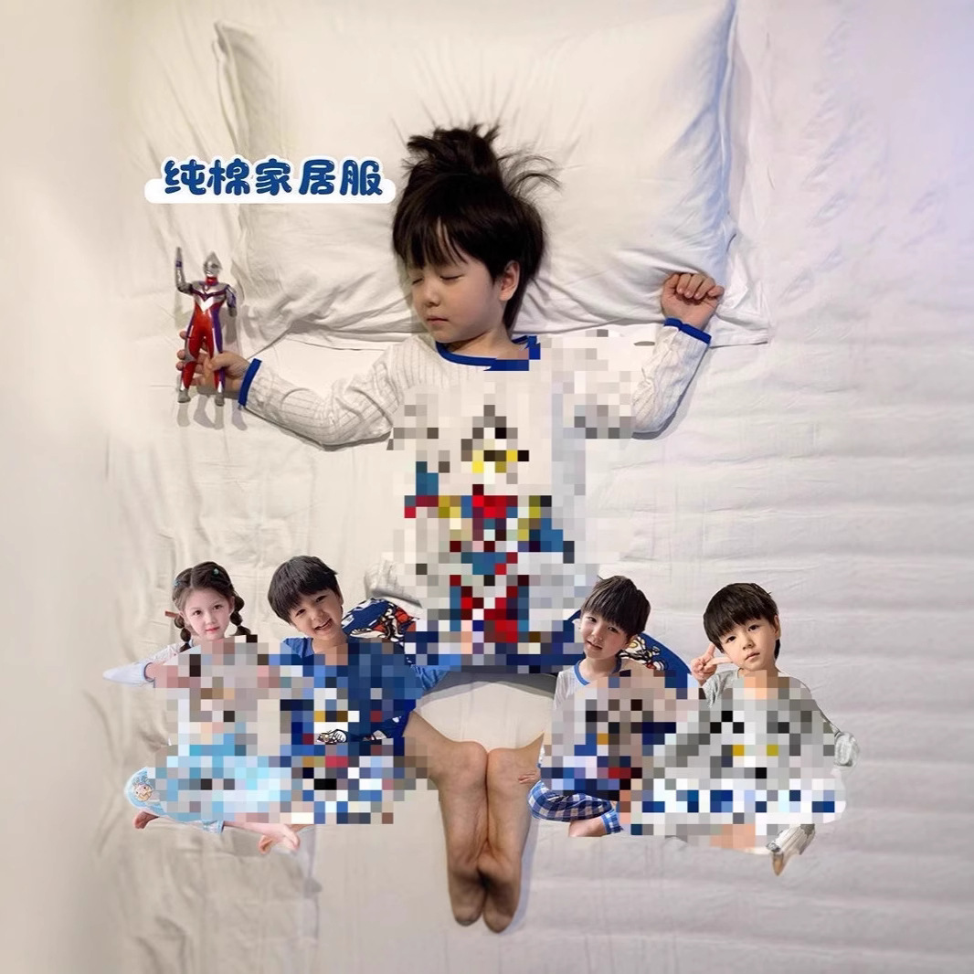 Ultraman Pajamas Pajamas Children's Cartoon Summer Pure Cotton suit Boys' and Girls' Home Clothes Long Sleeve Baby Air-conditioning Clothes