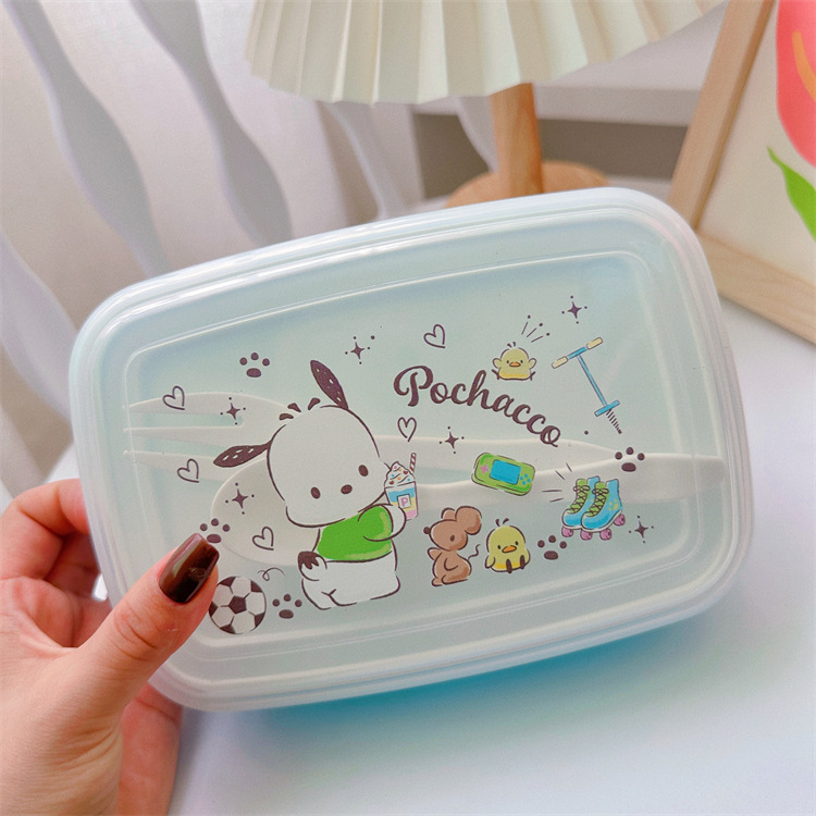 Caja de almuerzo de pescado feo de dibujos animados caja de almuerzo de estudiante de doble rejilla caja de almuerzo anti-desbordamiento vajilla de estilo japonés con arroz