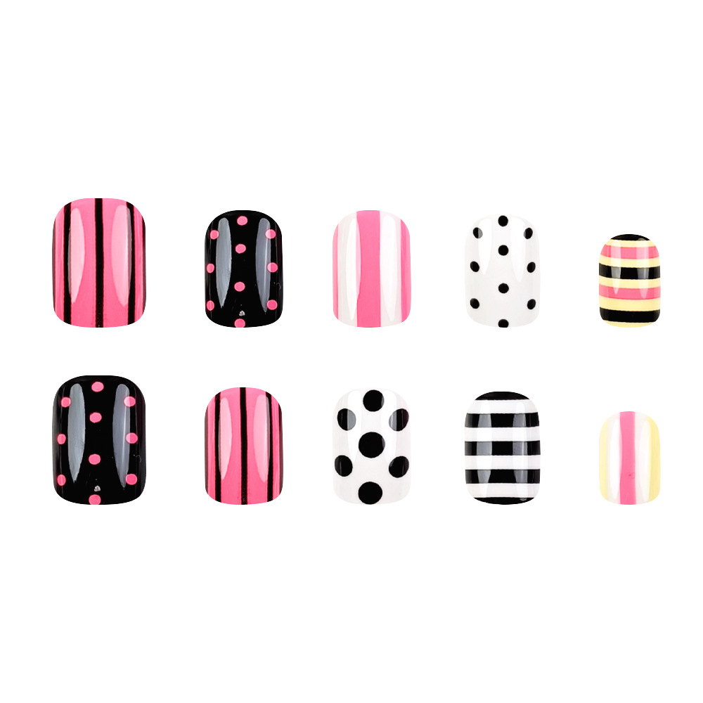 Y2K Spice Girls Stripes Uña, dopamina transfronteriza, 24 piezas de uñas falsas, lote mixto image 5