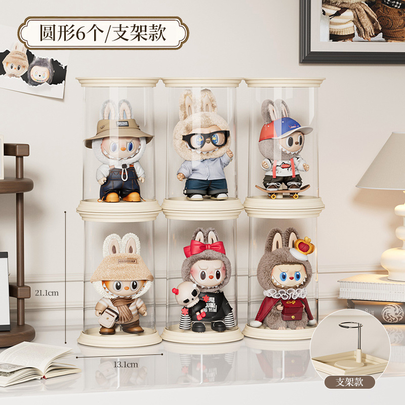 罗马柱盲盒收纳展示架单个labubu搪胶娃娃手办透明防尘展示柜盒子|undefined