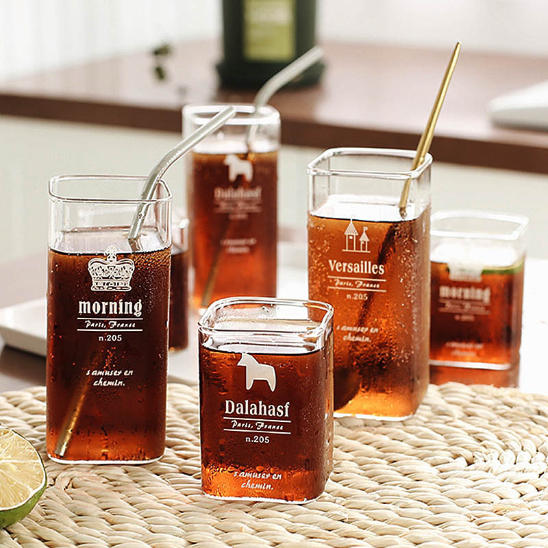 High Borosilicate Glass Square Whiskey Glass Home Breakfast Milk Coffee Cup Heat Resistant Glass Cup Single Layer Cup