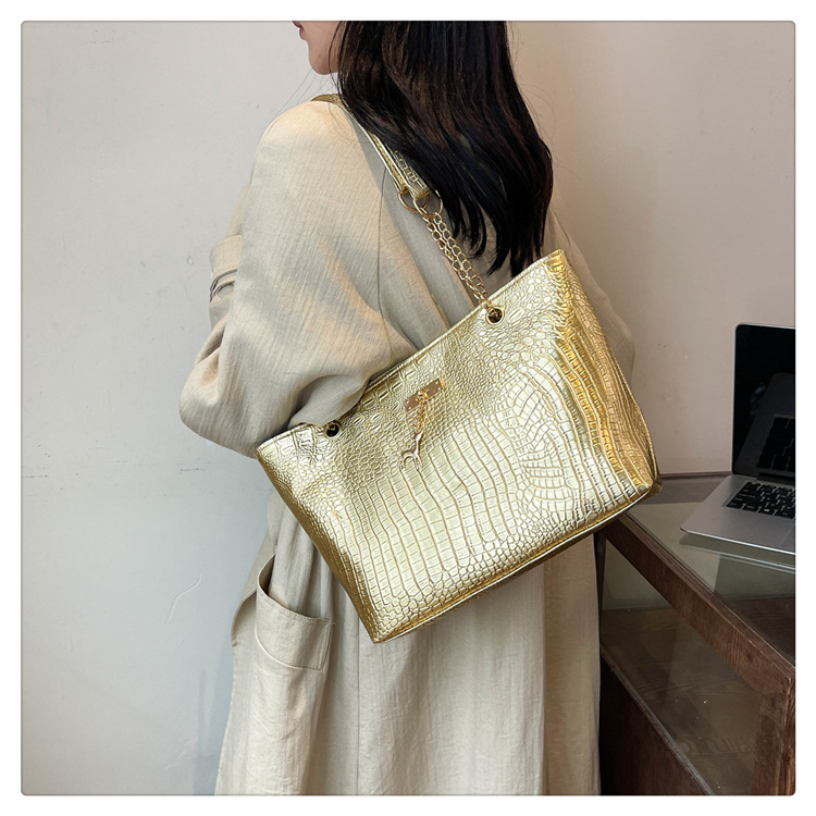 Krokodillemønster, lyst ansikt, 2024, ny mote, koreansk utgave, stor kapasitet, enkel håndholdt dameveske_voghion.com