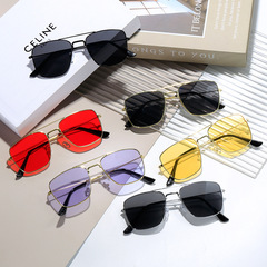歐美跨境彩膜墨鏡女開車蛤蟆眼鏡時尚金屬雙梁太陽鏡男款防紫外線