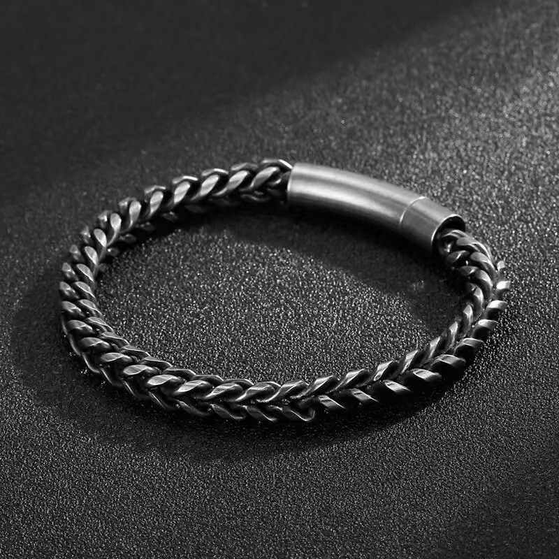 European and American Retro Personalized Simple Hip Hop Titanium Steel Bracelet Men's Personalized All-match Keel Bracelet Stainless Steel Round Mill