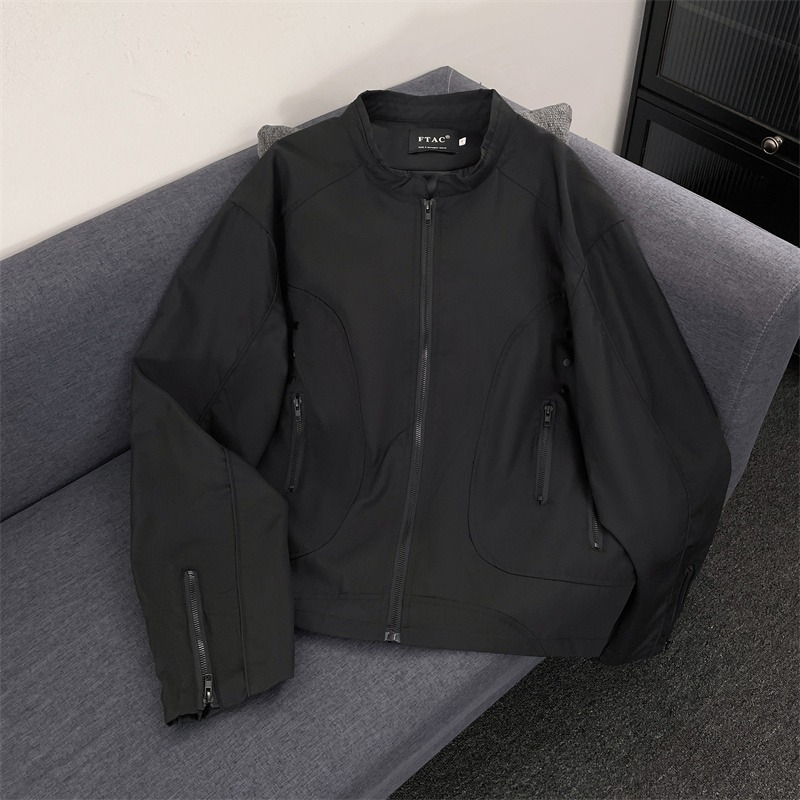 美式复古拉链棒球服外套男女春秋季棒球领cleanfit黑色飞行夹克潮