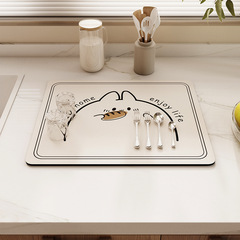 Cartoon kitchen countertop drain mat soft diatom mud desktop absorbent mat bowl and plate water control mat drying mat next to the pool