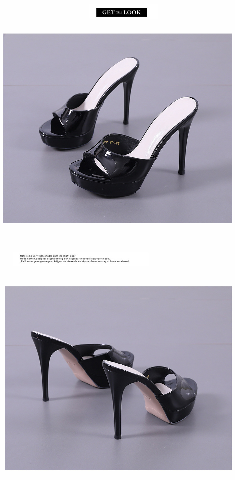 Patent Leather Stiletto Platform Open-toe Slippers display picture 17