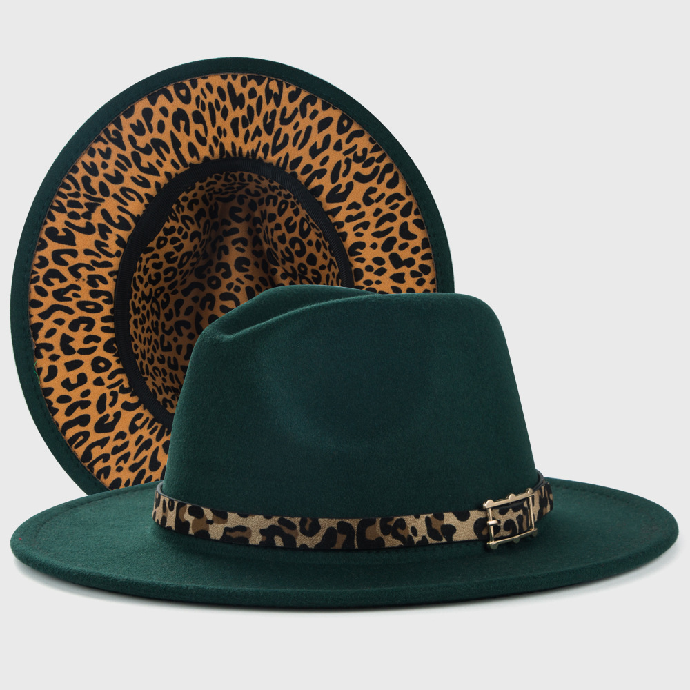 New Woolen Hats Leopard Print Leather Buckle Accessories Felt Jazz Hat display picture 1
