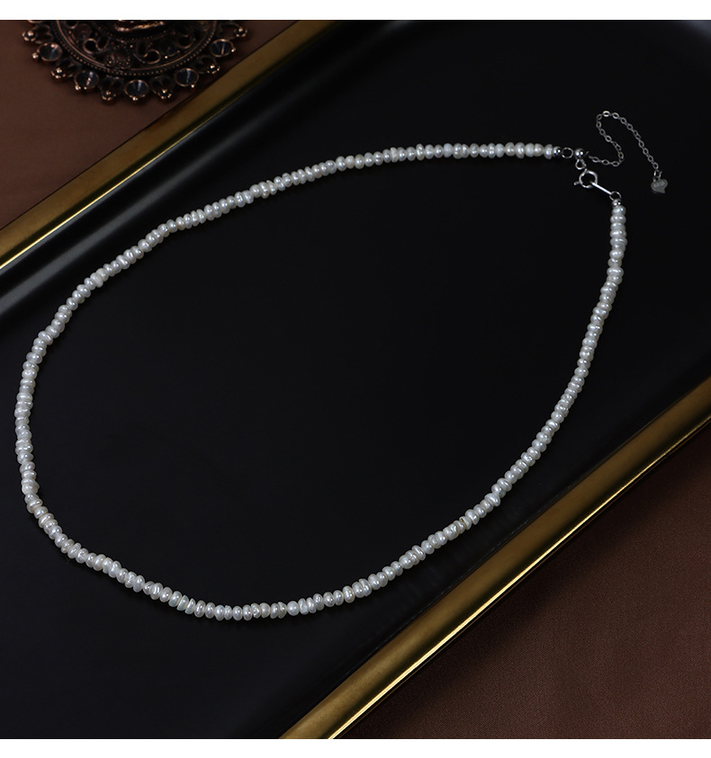 Necklace Classification 925 Sterling Silver Freshwater Pearl Beaded Geometric Necklace