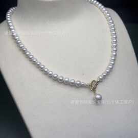 诸暨天然珍珠注金ot扣项链5-6mm+8-9mm吊坠近圆强光成品直播供货
