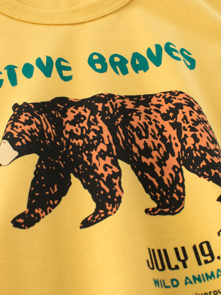 27kids verano nueva camiseta de algodón de manga corta para niños versión coreana de la ropa para niños patrón de oso ropa de bebé cabello de una pieza