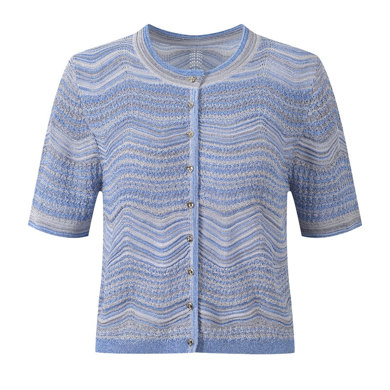 2026 Summer New French Style Simple Wave Pattern Gradient Color Striped Slim Fit Short Sleeve Knit Cardigan Top 2026 Summer New French Style Simple Wave Pattern Gradient Color Striped Slim Fit Short Sleeve Knit Cardigan Top