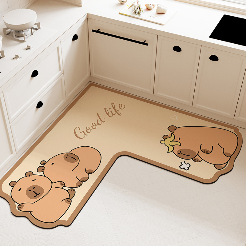 Cartoon Long Kitchen Absorbent Floor Mat Household Bathroom Wear-resistant Non-slip L-shaped Foot Mat Quick-drying Door Mat in stock Wholesale