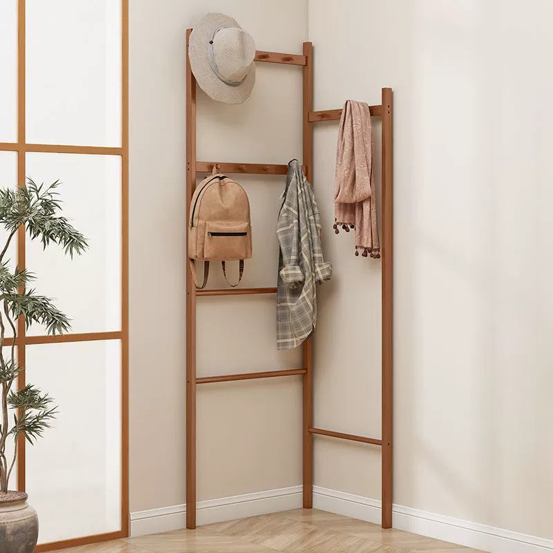 Вешалка для одежды напольная для спальни, домашняя угловая вешалка для хранения, массив дерева, не занимает места, простая угловая подвесная одежда и сумки