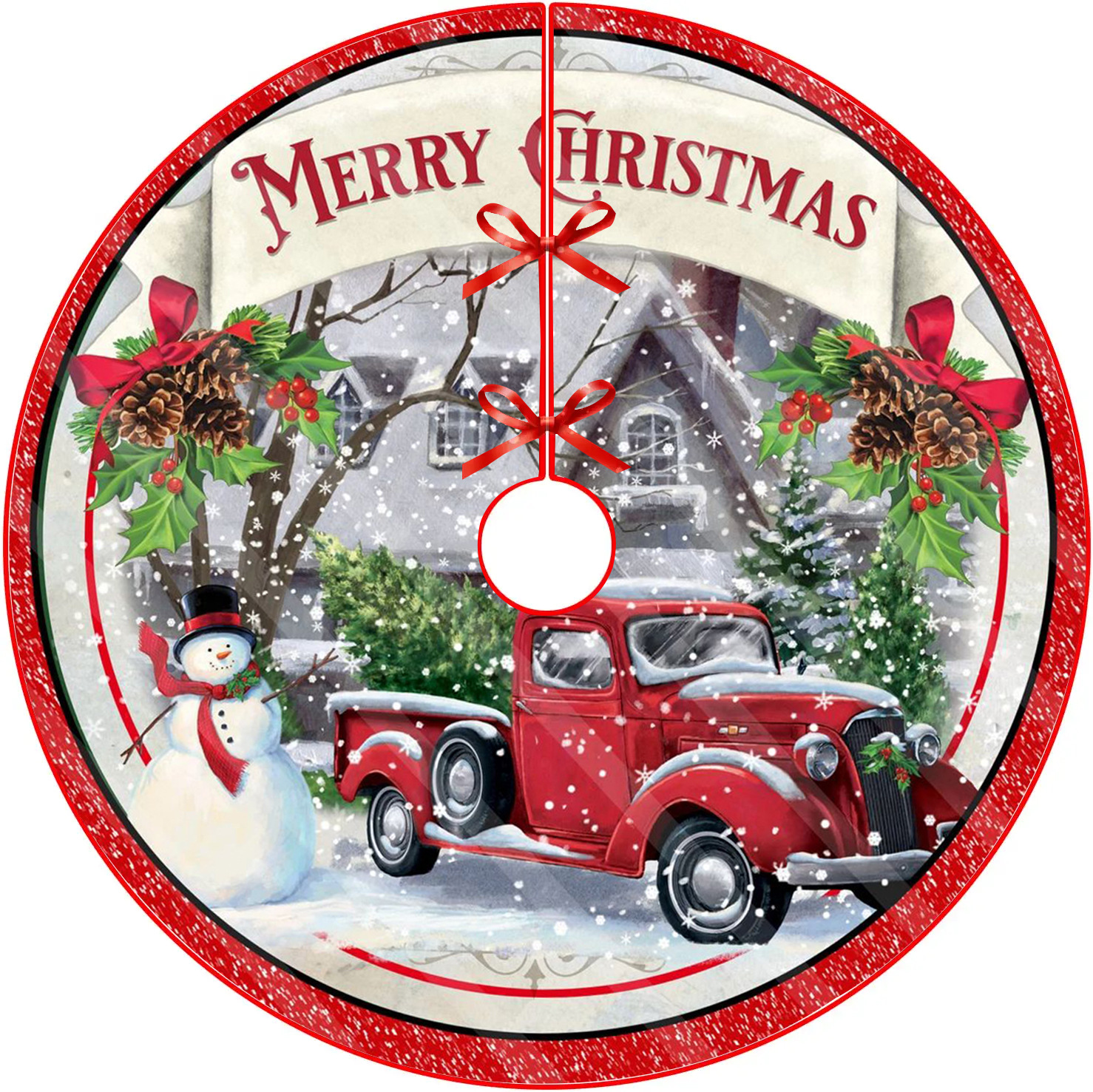 Falda del árbol de Navidad Decoración navideña falda del árbol muñeco de nieve Decoración del árbol de Navidad Alces rojos Falda del árbol de Santa