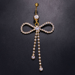 European and American hot selling tassel bow navel nail women's sexy fashion rhinestone piercing navel nail jewelry nail 05