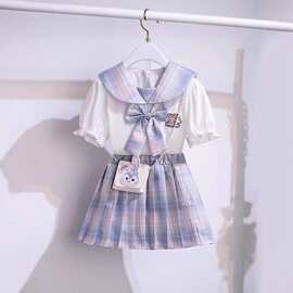 女童jk学院风套装中大童蝴蝶结兔耳朵星黛露小女孩两件套夏季薄款