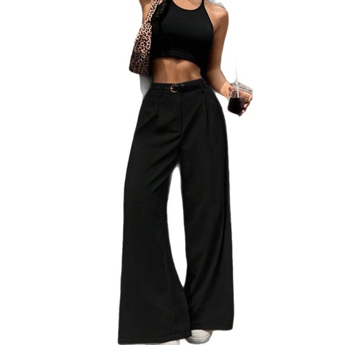 Cross-border summer new style women's straight-leg suit pants, high-waisted wide-leg versatile casual petite straight-leg floor-length pants