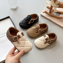 女童韩版小香风皮鞋2025春秋新款软底菱格纹软底男童勃肯鞋豆豆鞋