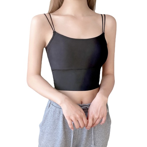 Ice Silk Seamless Beautiful Back Camisole for Women with Integrated Fixed Breast Pad and External Wear Bottoming Beautiful Back Strap Top Bra for Women